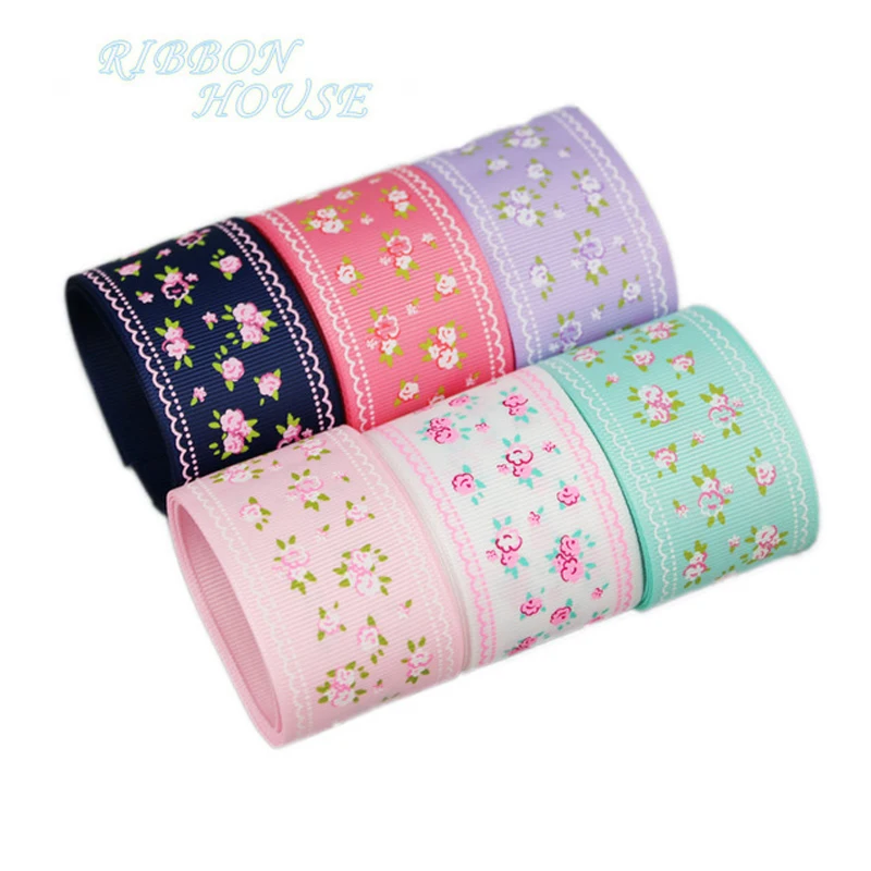 

(5 yards/lot) Rose Flower grosgrain DIY ribbon printed lovely floral series ribbons