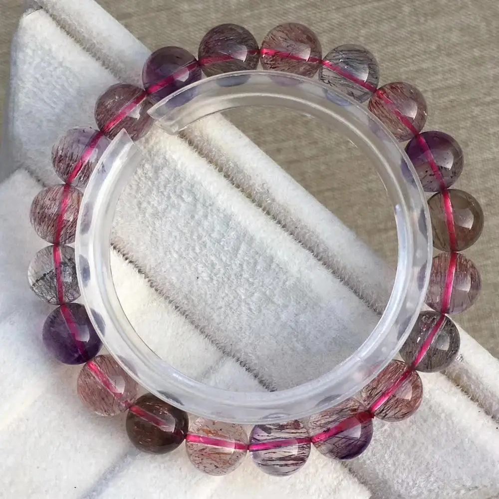 Newly Natural Super Seven 7 Lepidocrocite Quartz Rutilated Crystal Round Beads Bracelet 9.5mm Women AAAAAA Certificate