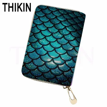 

THIKIN Colorful Colorful Mermaid Scales Print ID Card Holder Vintage Card Box Cartoon Small Coin Purse Girls Daily Wallet Custom
