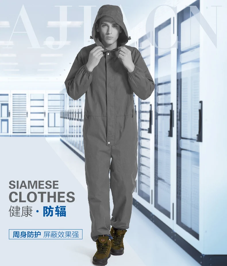 

High radiation protection silver fiber Coverall , machine, computer room, electrical protective clothing,EMF shielding suit,