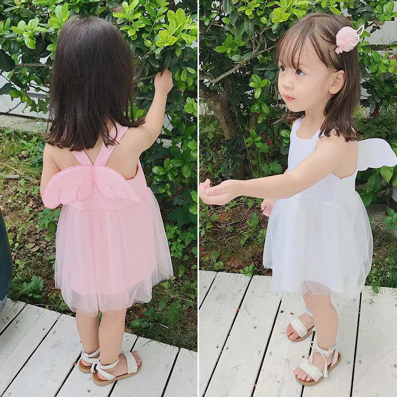 2018 Summer Baby Angel Wing Dress Sling Mesh Lovely Princess Dress