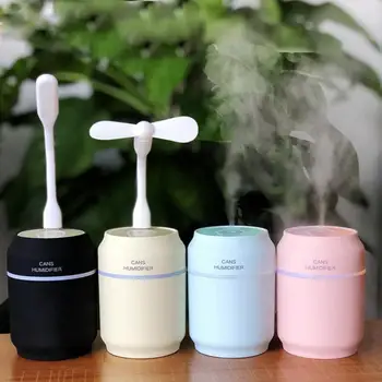 

3 in 1 Creative Essential Oil Diffuser Cans Ultrasonic Humidifier with LED Light USB Fan Aromatherapy Fogger for Office Home