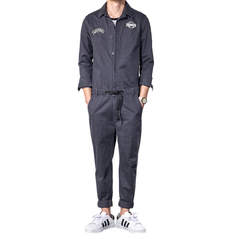 

New 2018 Men's Dark Gray Jeans Bib Overalls Hip Hop Jumpsuits With Multi Pockets Workwear