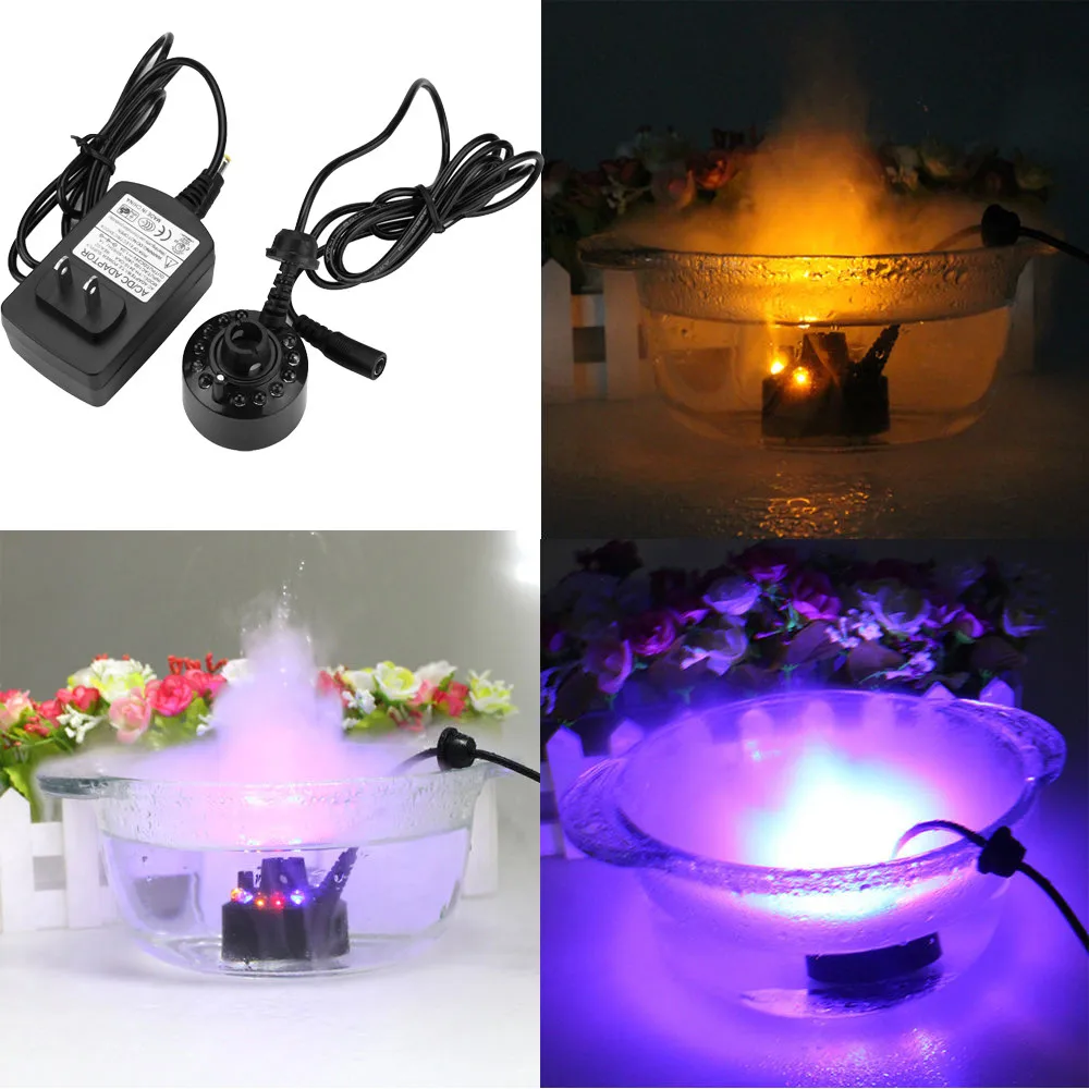 

12LED Ultrasonic Mist Maker Fogger Water Fountain Pond Fog Machine Atomizer Air Humidifier Aquarium Landscaping Fog Machine