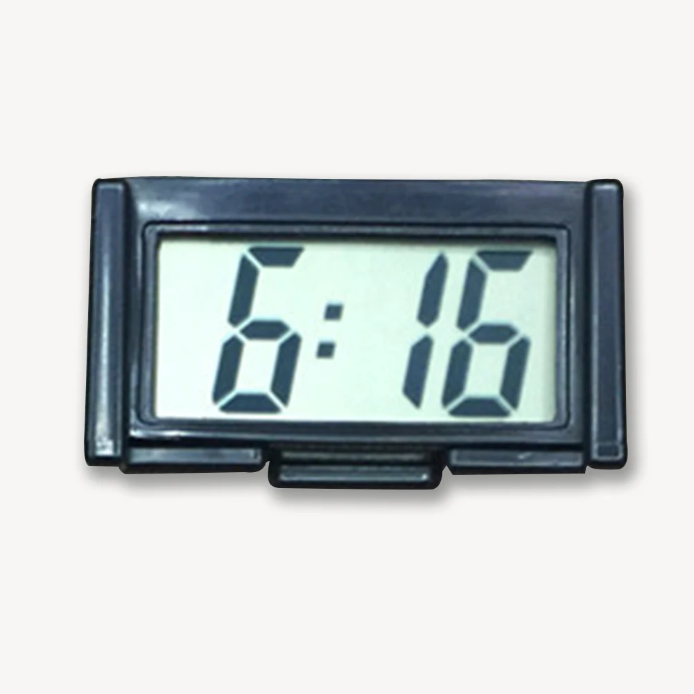 Мини цифровые электронные часы для автомобиля электронные часы ЖК-дисплей цифровой с самоклеющимся кронштейном - Цвет: Черный