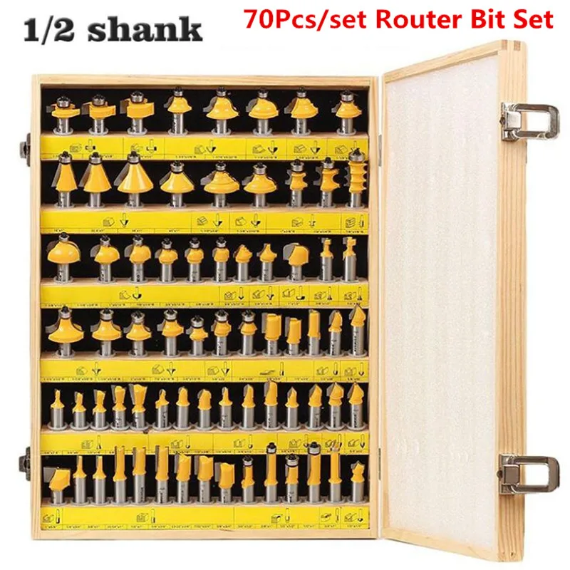 

70Pcs/Set 12.7mm Shank High-grade Alloy Milling Cutter Router Bit Set 1/2 Inch Shank Woodworking Engraving Cutting Tools