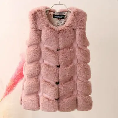 Lagabogy/меховые куртки для маленьких девочек; пальто; модный детский жилет из искусственного меха; коллекция года; зимняя верхняя одежда из искусственного кроличьего меха для девочек; TZ302 - Цвет: Rose