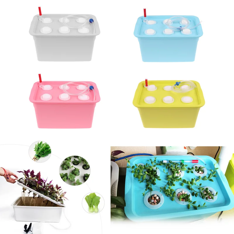 6 Holes Plant Site Hydroponic System Soilless Cultivation Seedling Grow Kit Bubble Garden Pots Planters Nursery Pots