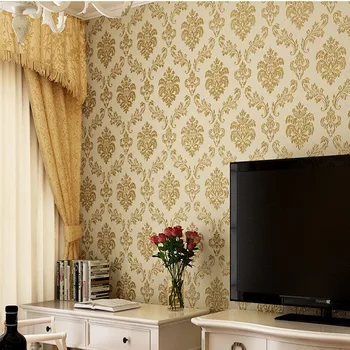 

Non woven fabric European style 3D pressure wallpaper Damascus living room bedroom TV background wallpaper