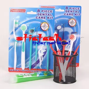

by ems or dhl 100sets New Delicate 8 pcs/set Oral Dental Care Tooth Brush Kit Stain Tongue Picks Teeth Denti Clean Tools