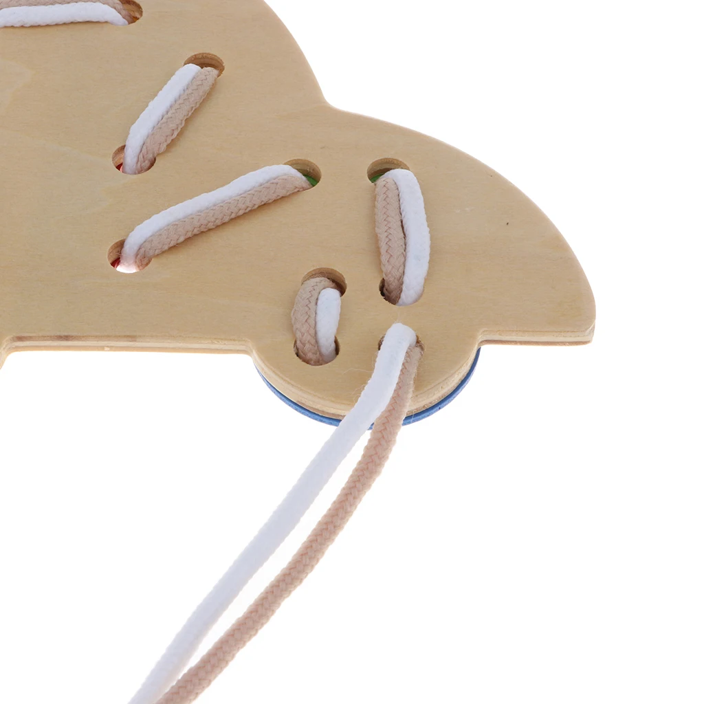 Baby Boys Girls Wooden Threading Board Kids Lacing Toy Early Educational Activity Laces Game Car Kindergarten Montessori Toy