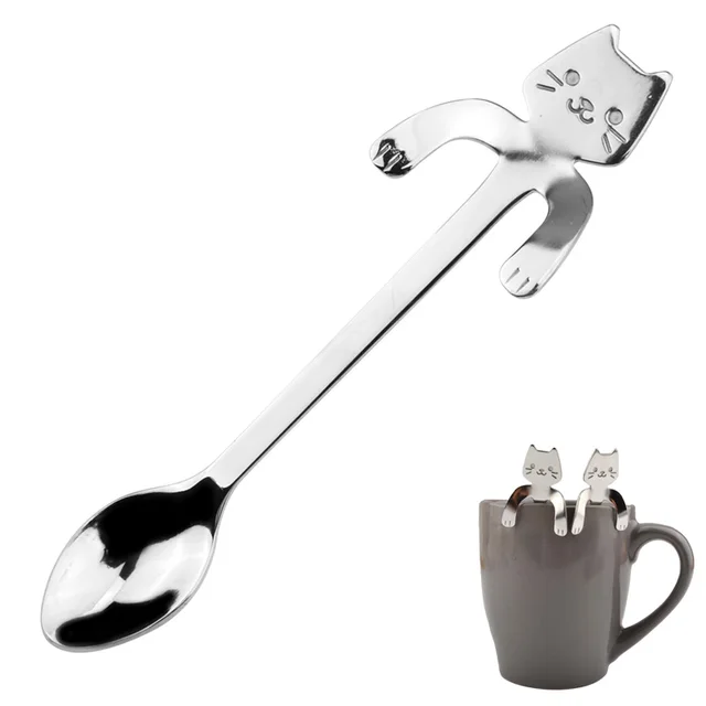 Best Offers 2Pcs Stainless Steel Coffee & Tea Spoon Mini Cat Long Handle Creative Spoon Drinking Tools Kitchen Gadget Flatware Tableware