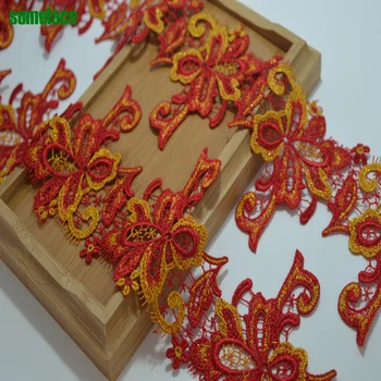 

1Y 10cm width color(red yellow mixed)floral Venise Trim with Design for Wedding Bridal and Garment Decoration18050501