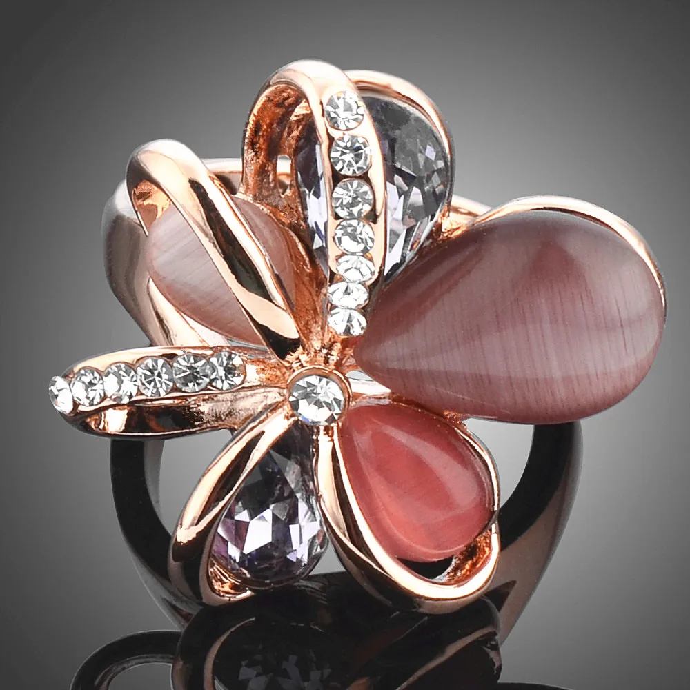 New Selling Korean Jewelry Rings Rose Gold color Cute Flowers Colourful