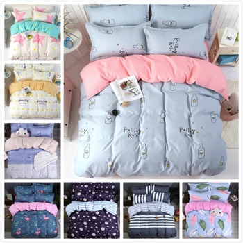 

AB Side Duvet Cover 3/4 pcs pieces Bedding Set Cotton Bed Linens Single Full Double Queen King Size Quilt Comforter Pillow Case