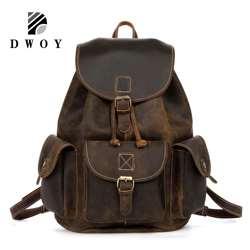Мужской рюкзак винтажный из натуральной кожи|mochila hombre|lederen rugzakbackpack travel bag |