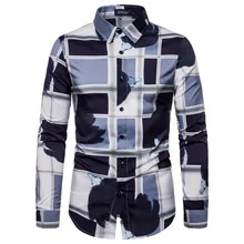 New Fashion Abstract Print Shirt Men's Long Sleeve Casual Shirt Lapel Slim Shirt Men's Clothing abstract print casual long sleeve t shirt
