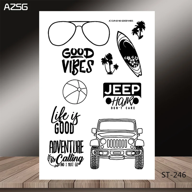 

AZSG Travel Off-road Vehicle Glasses Clear Stamps/Seals For DIY Scrapbooking/Card Making/Album Decorative Silicone Stamp Crafts
