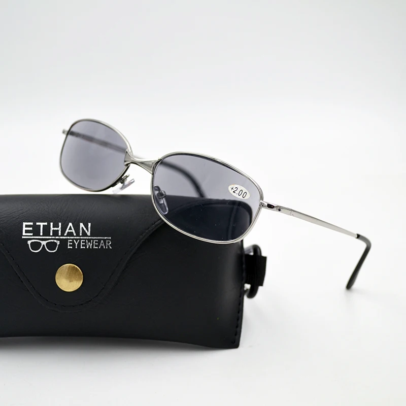

Retro Women MenSun Reading Glasses With Case Silver Metal Frame Sun Readers Gray Lens gafas Diopter +1.0-3.0 Free Shipping A1