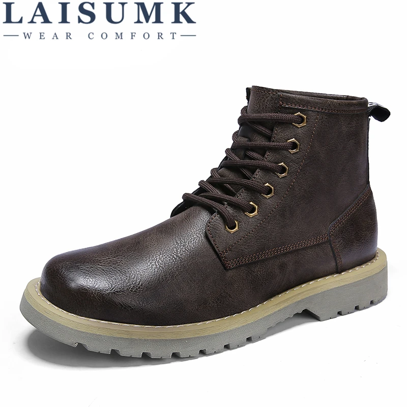 

LAISUMK Men Fashion Lace Up Ankle Boots Autumn Motorcycle Shoes Males Breathable Oxfords Leather Martin Boots Men's Casual Shoes