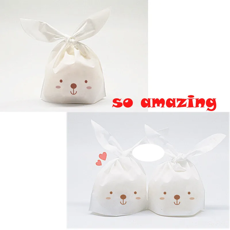 

New Cheapest 20Pcs/Lot Cute Rabbit Ear Cookie Bags Plastic Bags For Biscuits Snack bread Baking Package Gifts