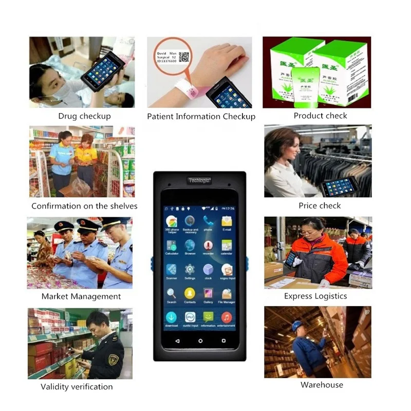 Techlogic الروبوت الماسح الضوئي 2D QR الباركود ماسحة اللمس شاشة كاملة البيانات الطرفية موبايل واي فاي بلوتوث PDA اللاسلكية الماسح الضوئي