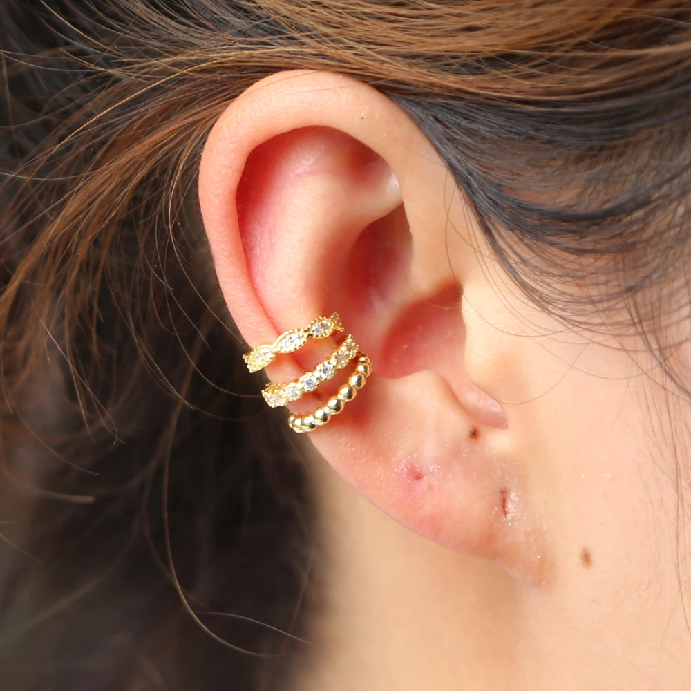 3pc/set Small Round Ear Cuff Earrings for Women real 925 sterling