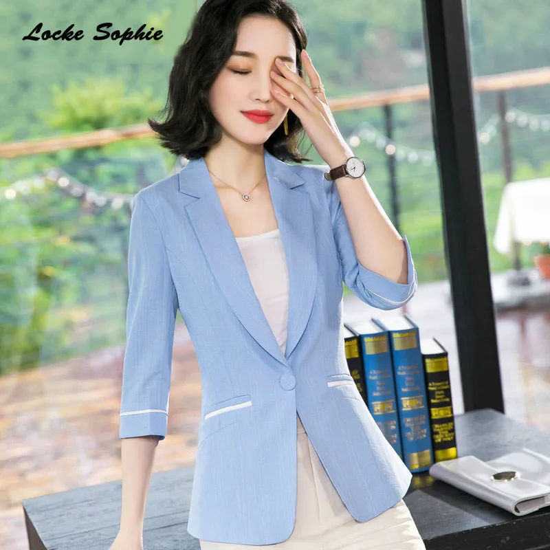 1pcs Women Plus size Blazers coats 2019Summer cotton blend Middle sleeve Slim fit Small Suits jackets ladies Skinny Blazers Suit