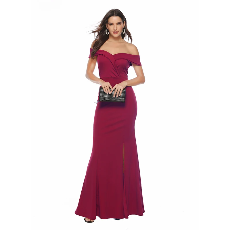 Polyester Long Mermaid Bridesmaid Dresses 2019 Sexy Side Split Off Shoulder Maid Of Honor Dress Party For Women (3)