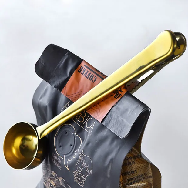 

Multifunctional Stainless Steel Food Spoon Coffee Expresso Milk Tea Scoop With Bag Clip Sealing Powder Drinkware Kitchen Tool