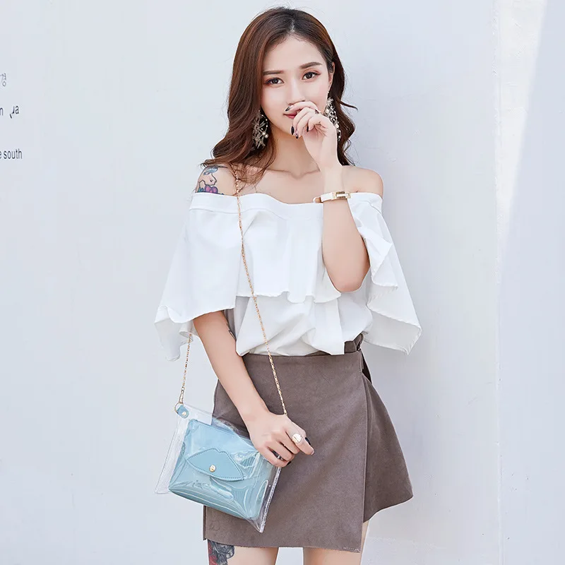 

Transparency Women's Chain Purse 2019 New Button HandPurse Luxury Leather Double-using Purse Designer Messenger Purse Lady Purse
