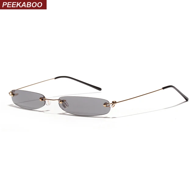 Peekaboo tiny narrow rectangle sunglasses women rimless 2019 candy color thin small sun glasses