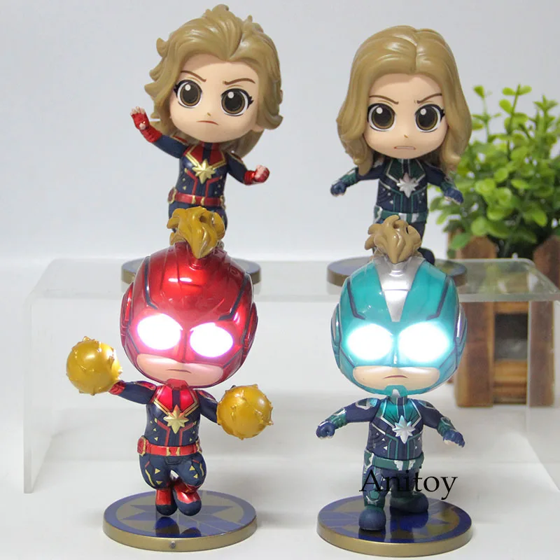 

The Avengers 4 Captain Marvel Action Figure Q Version Bobble Head PVC Collection Model Toy With Light 4pcs/set