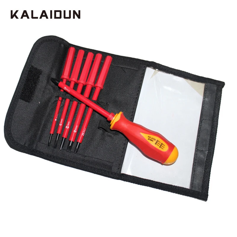 

KALAIDUN Insulated Screwdriver Set 7 Pcs Magnetic Precision High Voltage 1000V Slotted Phillips Electrician Dedicated Hand Tools