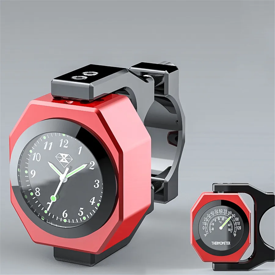Motorcycle 2in1 Rotate Luminous Clock Time Thermometer Gauge Cool