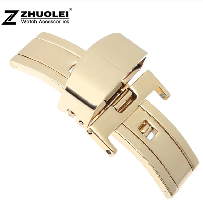 

Wholesale New High Quality Polished Gold Stainless Steel Fold Butterfly Deployment Clasp Buckle 10~22mm
