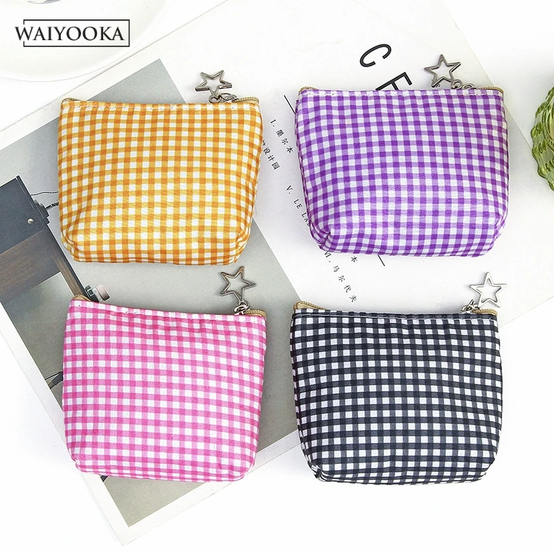 

2019 New Lattice Pattern Satin Wallet Card Key Coin Purse Small Zipper Storage Case Fashion Casual Money Bag For Women Girl