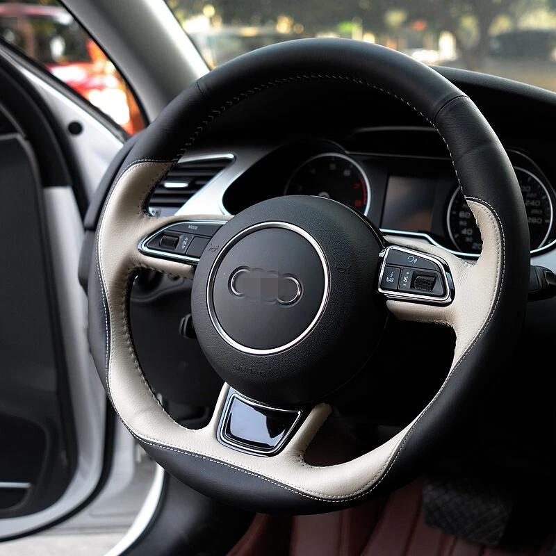 Блестящие пшеницы Черный Бежевый кожаный чехол рулевого колеса автомобиля для