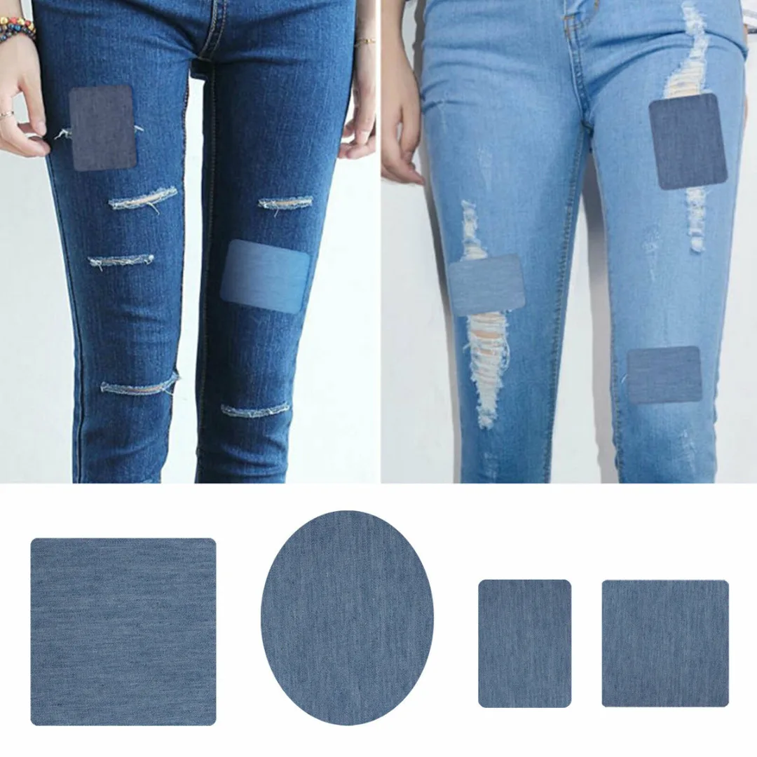 20pcs 5 Color DIY Iron on Denim Fabric Patches for For Jean Pants Bag Elbow Sewing Fabric + Sewing Kit