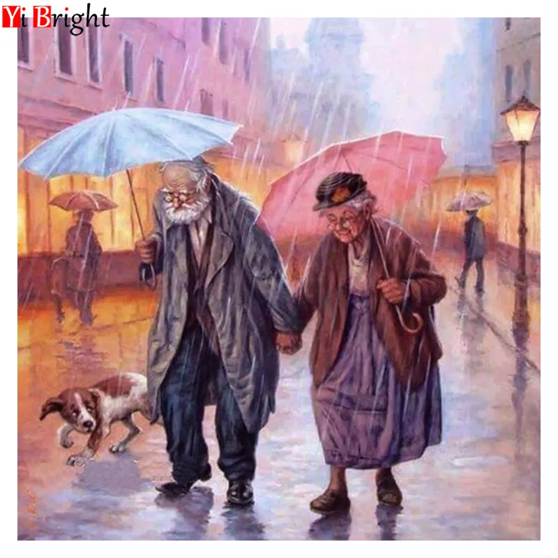 

5D DIY Diamond embroidery raining old couple diamond painting Cross Stitch full square Rhinestone mosaic decoration XY1