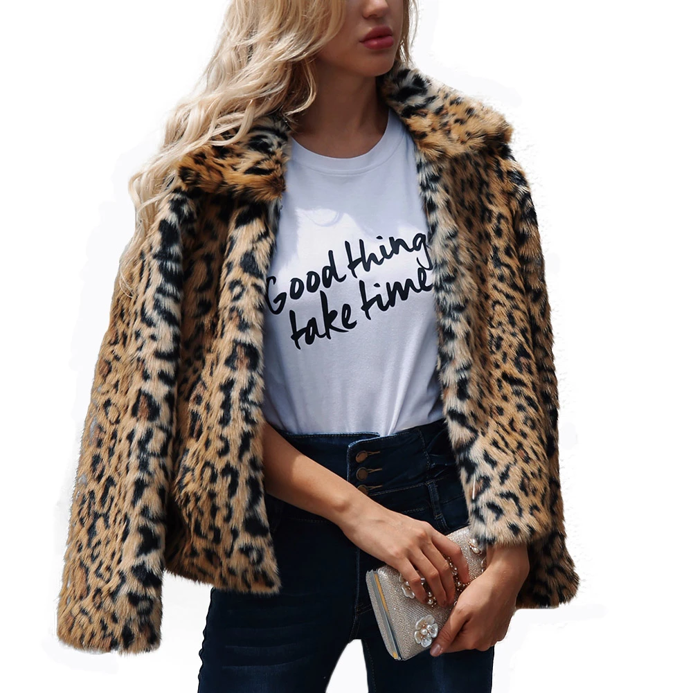 Leopard fur jacket womens Clearance
