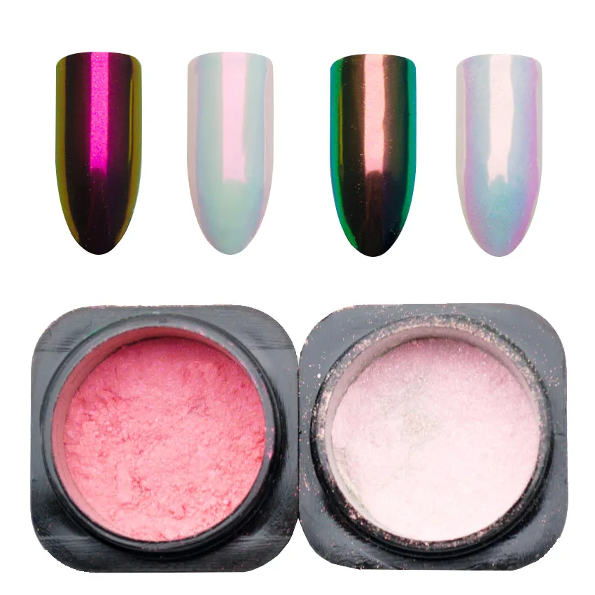 

2 Colors Mermaid Rainbow Chrome Nail Powder Mirror Nail Art Chrome Powder Chameleon Aurora Nail Giltter Powder 4SSF3023