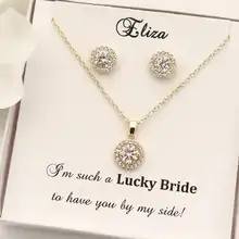 Пользовательское имя обручальное кольцо из розового золота ювелирный набор, Halo свадебные серьги+ ожерелье+ браслет подарочный набор, мать жениха подарочный набор