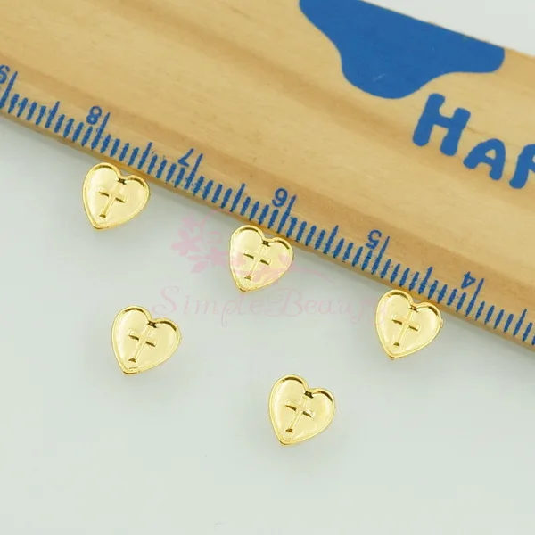 Новое поступление 100 шт/партия японский стиль золотые шармы из металлических сплавов дизайн ногтей Маникюр 3D сделай сам дизайн украшения Аксессуары Инструмент поставка - Цвет: 7MM Heart Cross