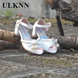 ULKNN 2019 Enfants принцесса сандалии Детские Девочки свадебные туфли на высоком каблуке модельные туфли вечерние туфли для девочек розовый белый