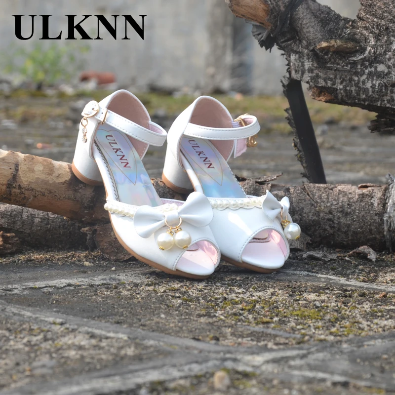 

ULKNN 2019 Enfants Princess Sandals Kids Girls Wedding Shoes High Heels Dress Shoes Party Shoes For Girls Pink white size 26-37