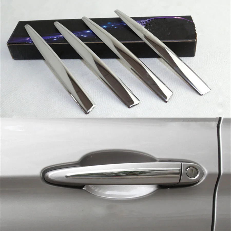 4Pcs Silver ABS Car Exterior Door Handles Trim Decor Strips Cover