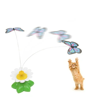 

Electric Flying Butterfly Flower Seat Cat Toys Kitten Teasing Stick 360° Rotary Plastic + Steel Wire Interactive Puzzle Pet Toys