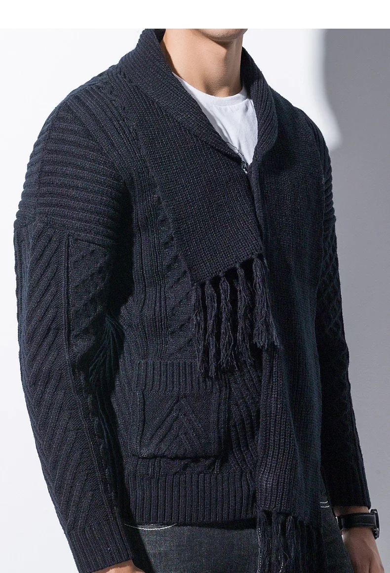 Winter Men Cardigan Coat Thicken Loose Fit Warm Turtleneck Sweater Men Autumn Knited Male Sweatercoat Black Brand Muls M-4XL-05
