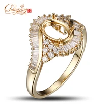 14k Yellow Gold 6x8mm Oval Shape Natural Diamond Design Semi Mount Ring